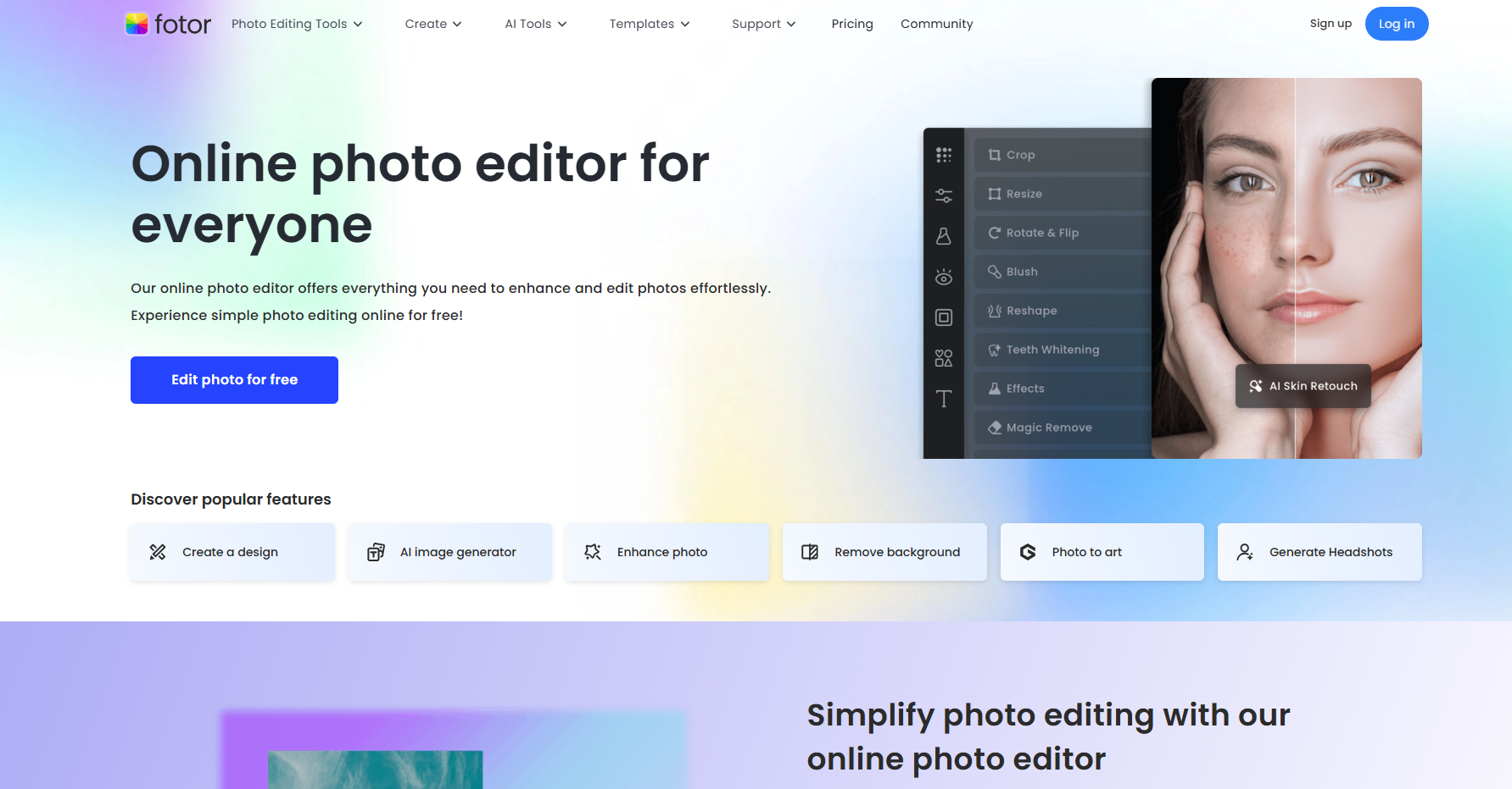 Screenshot of Fotor AI