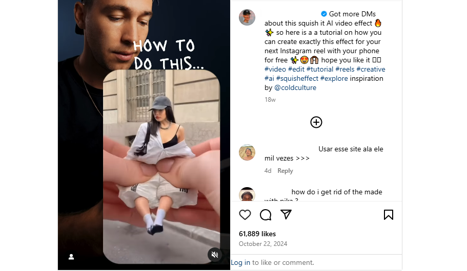 An AI Squish Effect video on instagram