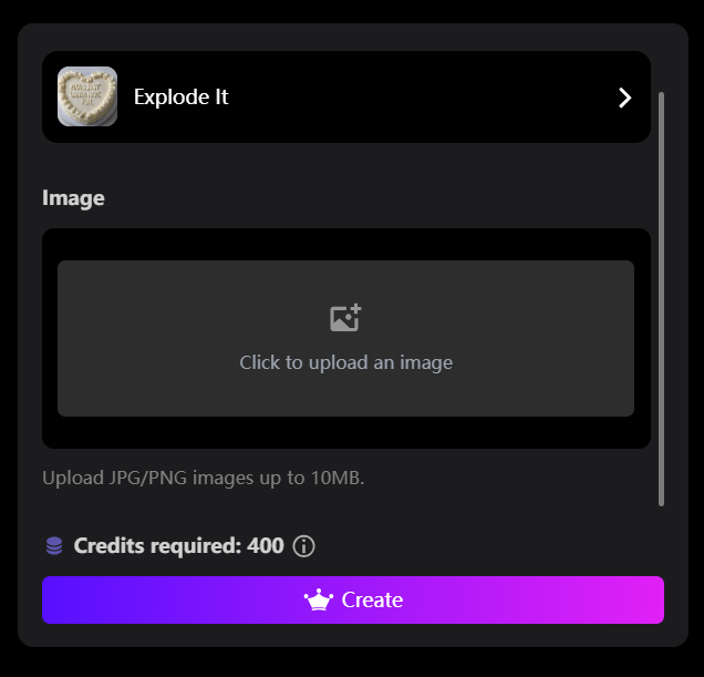 upload an image to create AI explode video