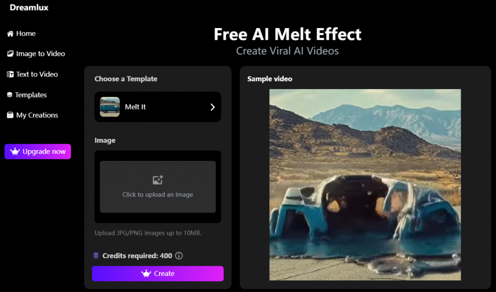 upload the image to generate the ai melting video