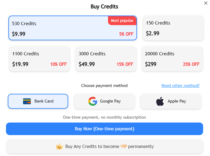 Buy credits for Remaker AI swap face