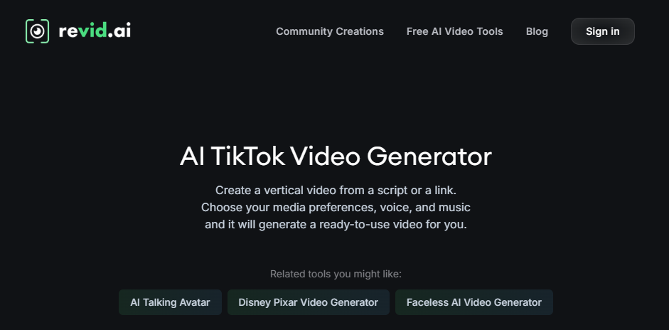 revid ai tiktok video generator