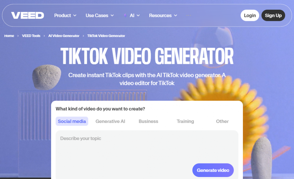 VEED tiktok video generator