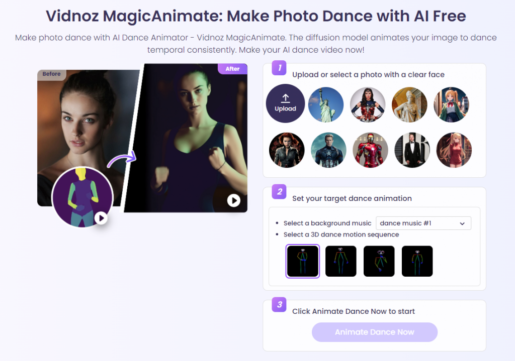 Vidnoz MagicAnimate AI Dance Generator