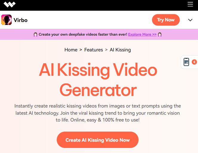 Wondershare Virbo AI kissing video generator