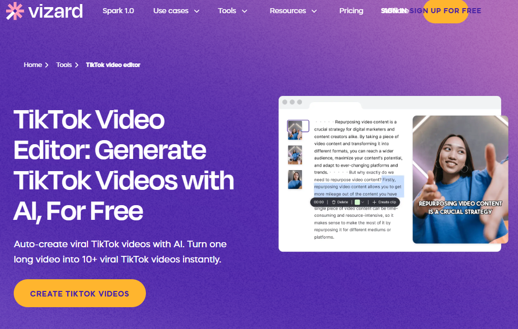vizard tiktok video editor