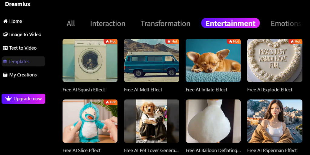 Dreamlux ai video generator templates